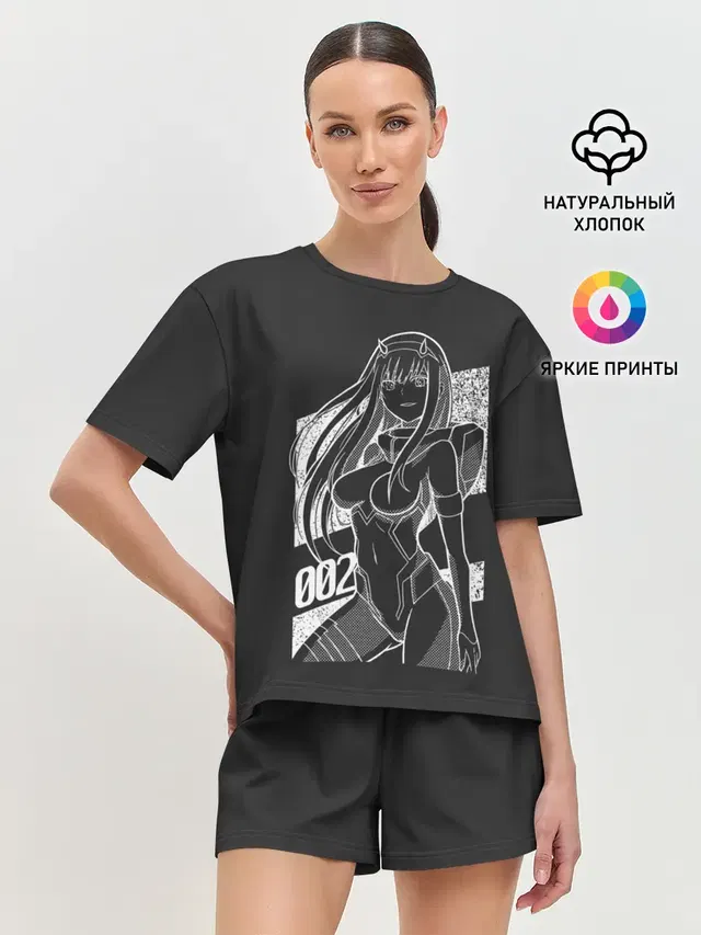 Женская пижама с шортами с принтом «Zero Two Negative»