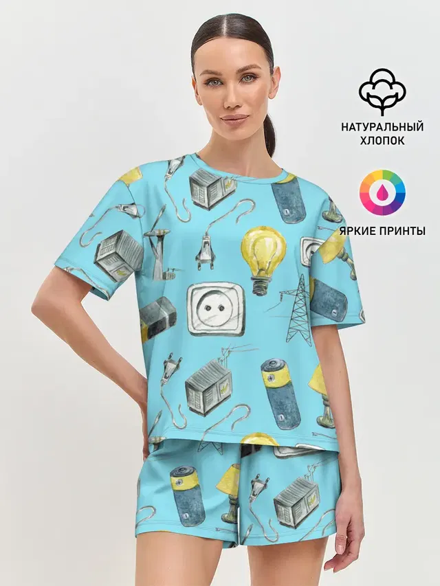 Женская пижама с шортами с принтом «Urban Style — Electricity and wires»