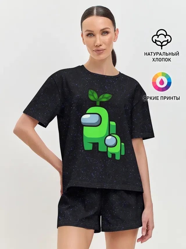 Женская пижама с шортами с принтом «Амонг Ас — Among us Lime+ kid lime»