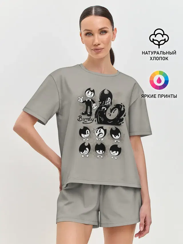 Женская пижама с шортами с принтом «1930s cartoon style»