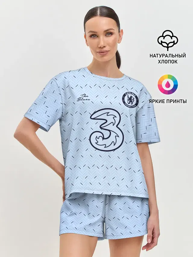 Женская пижама с шортами с принтом «Челси — CHELSEA выездная сезон 20/21»