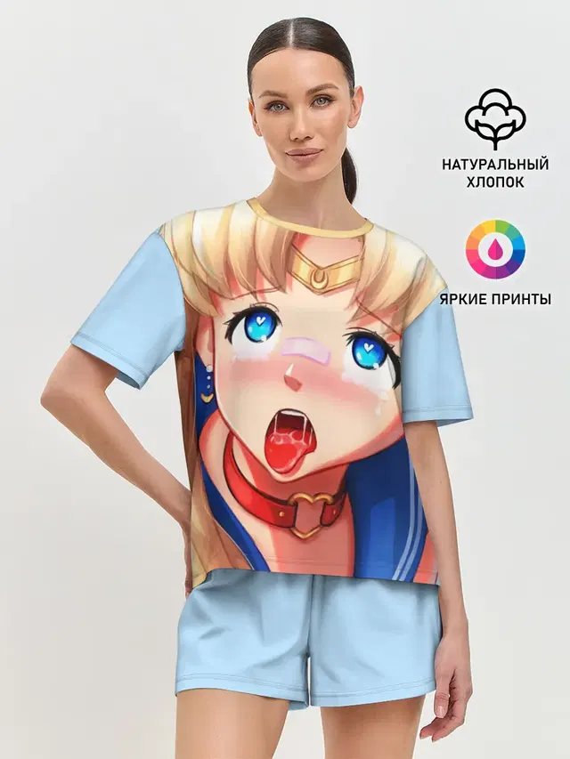 Женская пижама с шортами с принтом «Sailor Moon Ahegao»
