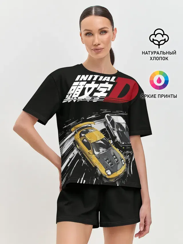 Женская пижама с шортами с принтом «Initial D две машины»