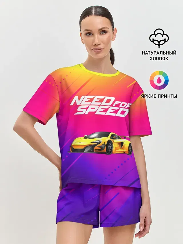 Женская пижама с шортами с принтом «Need FO Speed»