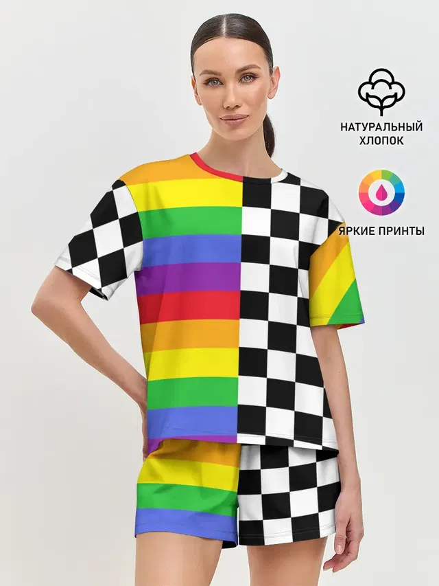 Женская пижама с шортами с принтом «6IX9INE — Rainbow»