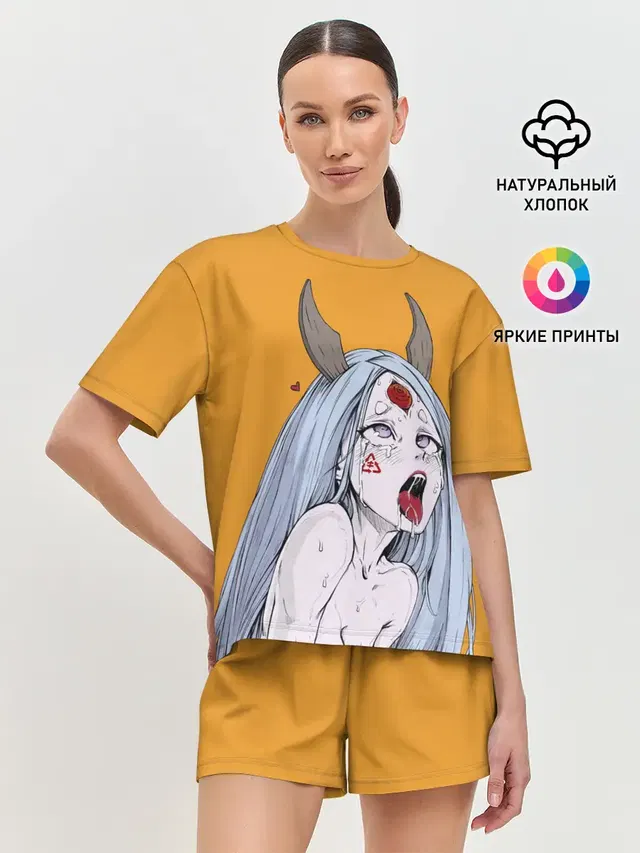Женская пижама с шортами с принтом «Ahegao — Ahegao Kaguya»