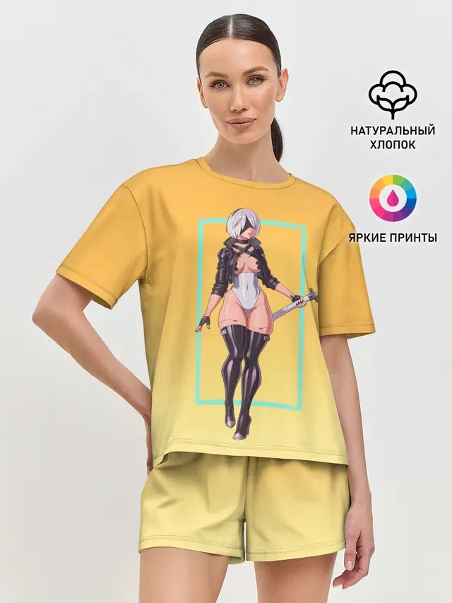 Женская пижама с шортами с принтом «Nier — Cyber 2b»