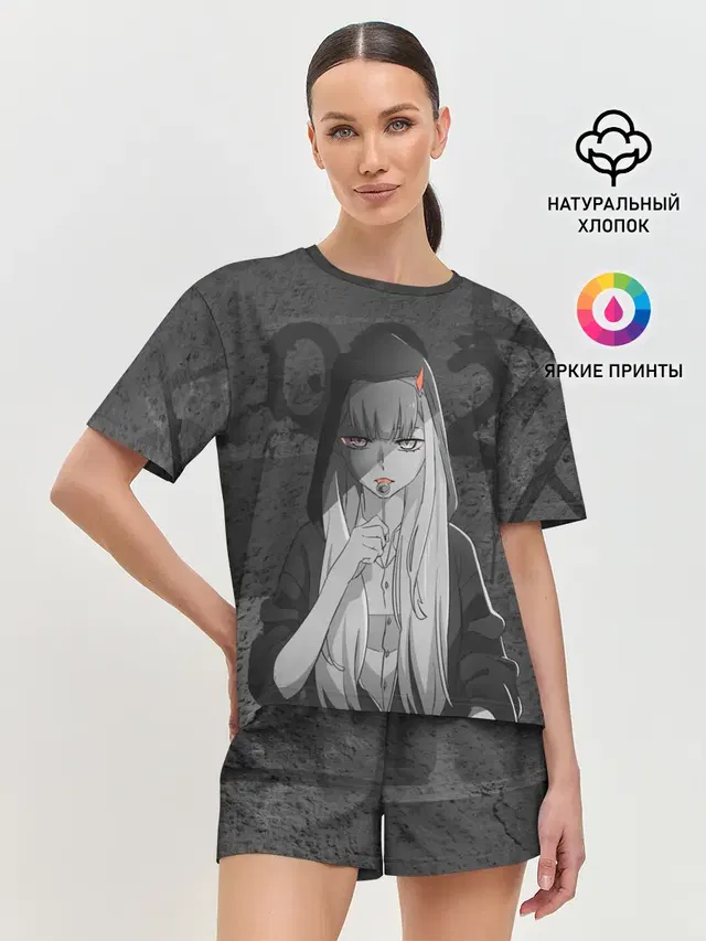 Женская пижама с шортами с принтом «Zero Two Меланхолия»