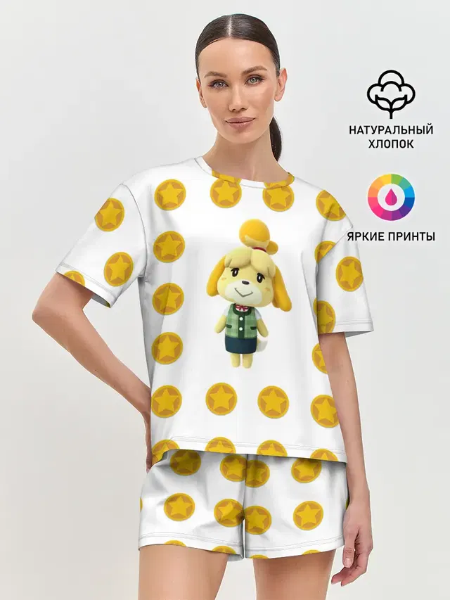 Женская пижама с шортами с принтом «Animal Crossing — Animal crossing - Isabelle»