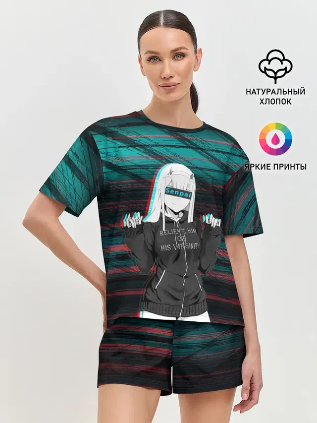 Женская пижама с шортами с принтом «Senpai — Zero Two Glitch»