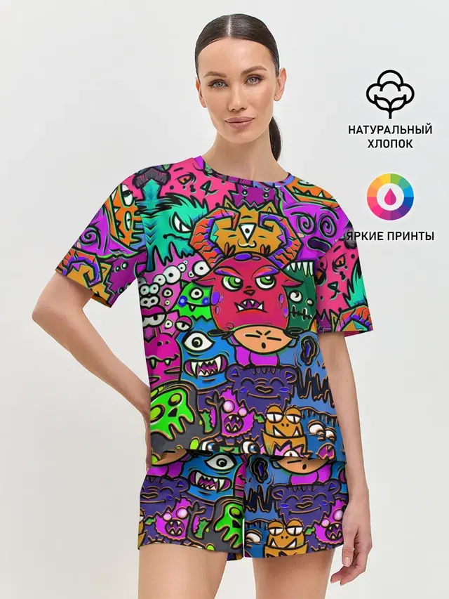 Женская пижама с шортами с принтом «Pop Art — Happy»