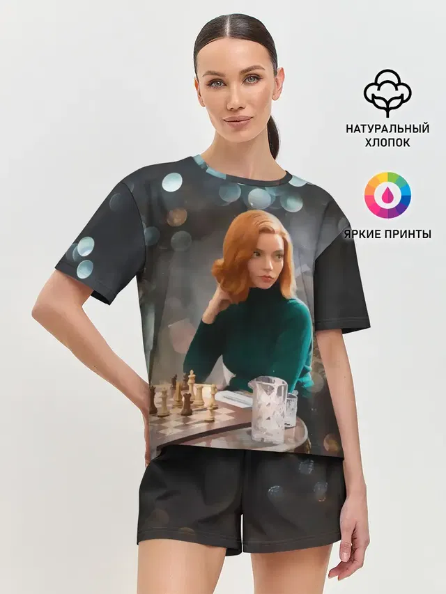 Женская пижама с шортами с принтом «Ход королевы — Queens Gambit Ход Королевы»