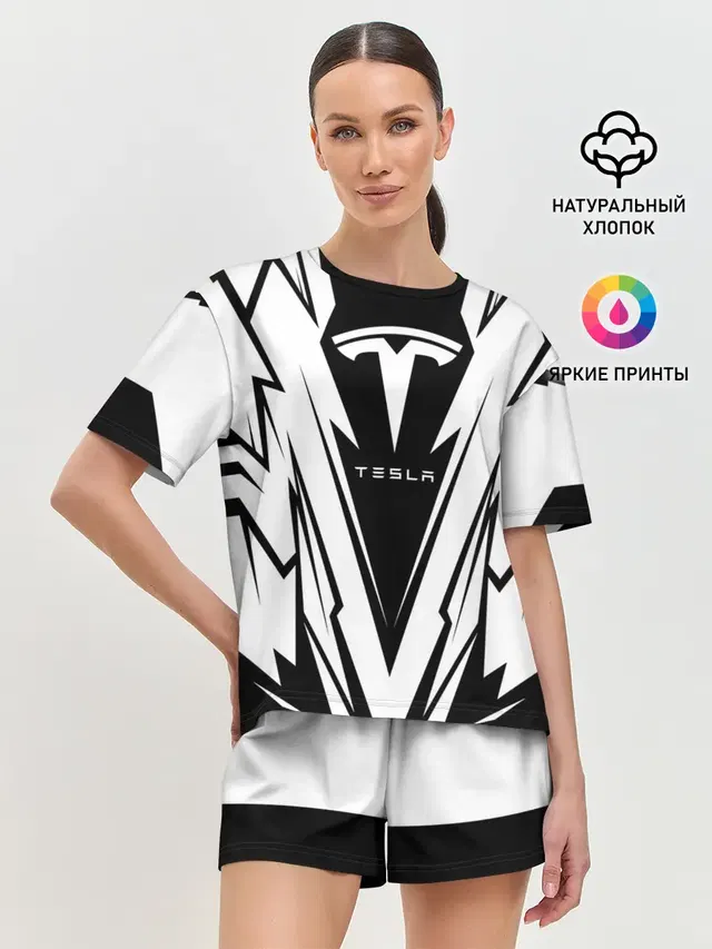 Женская пижама с шортами с принтом «Tesla»