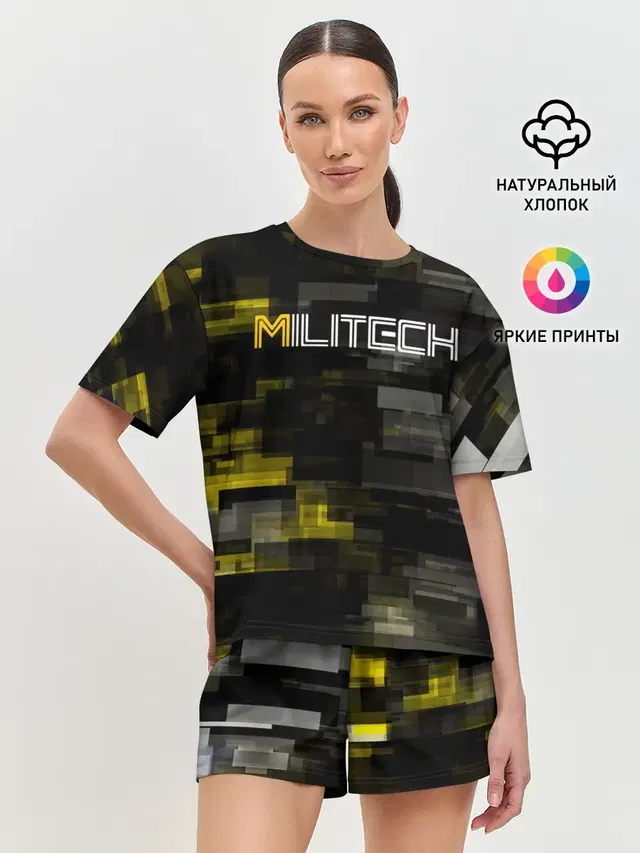 Женская пижама с шортами с принтом «Cyberpunk 2077 — MILITECH камуфляж Cyberpunk 2077»