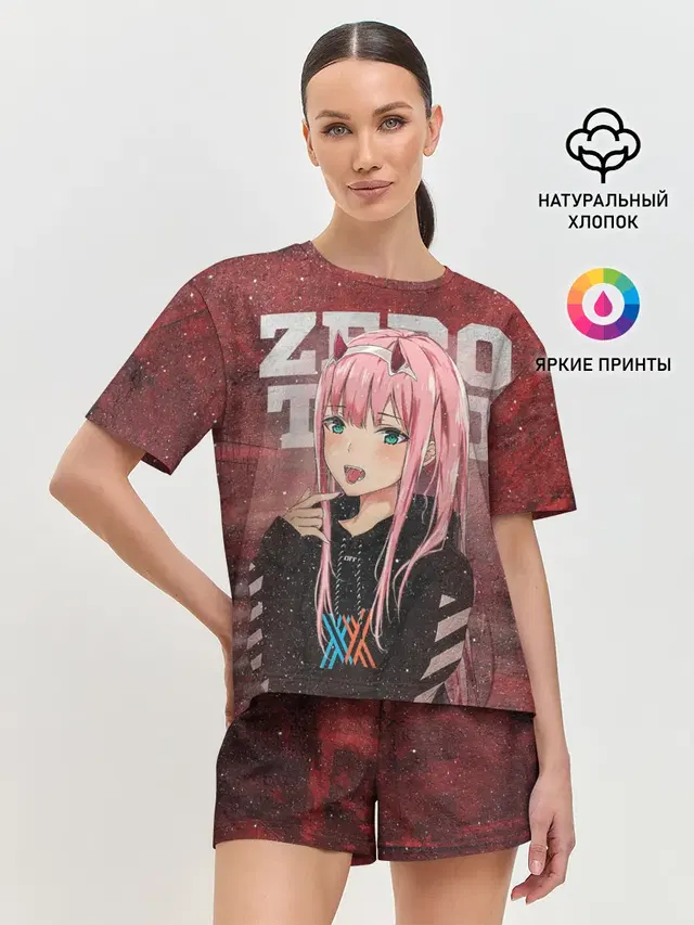 Женская пижама с шортами с принтом «Darling in the FranXX — Zero Two в толстовке»