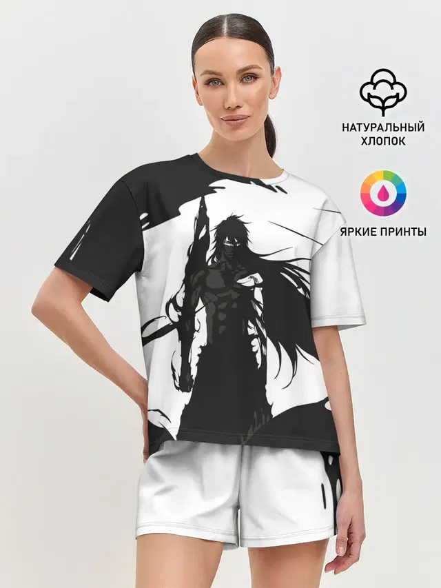 Женская пижама с шортами с принтом «Bleach black & — Bleach black & white»