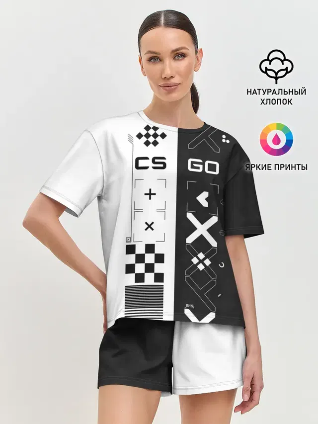 Женская пижама с шортами с принтом «Counter-Strike — Printstream — Поток информации»