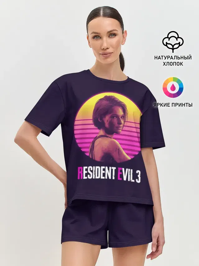 Женская пижама с шортами с принтом «RE3 Jill неон»