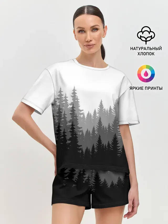 Женская пижама с шортами с принтом «Природа — Темный Лес»