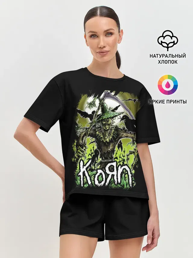 Женская пижама с шортами с принтом «KoЯn»