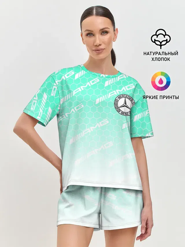 Женская пижама с шортами с принтом «Merсedes — MERCEDES BENZ AMG»