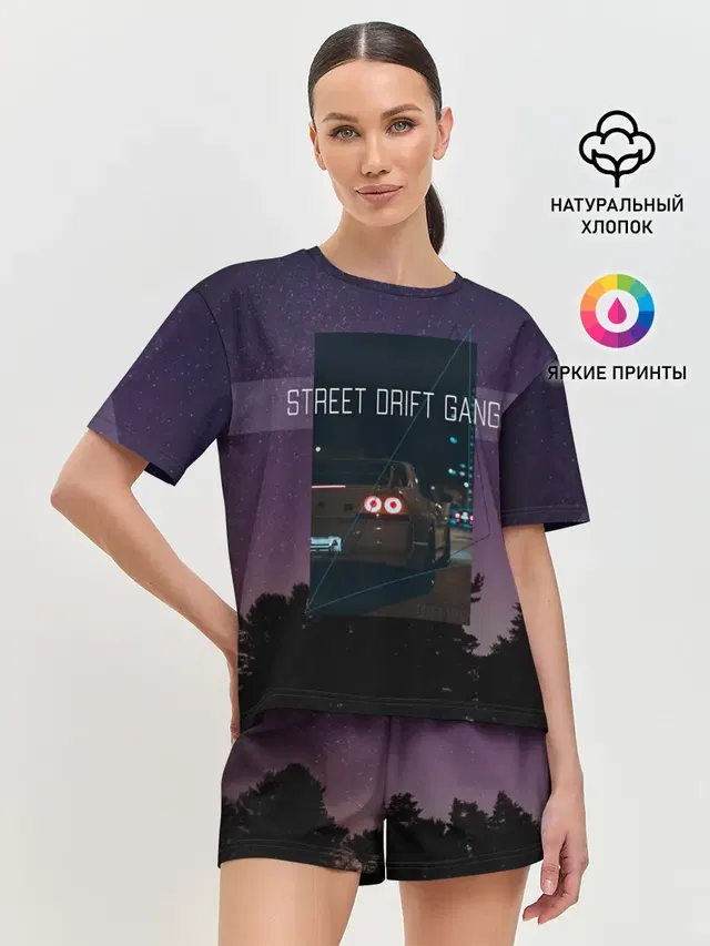 Женская пижама с шортами с принтом «Street Drift Gang Дрифт»