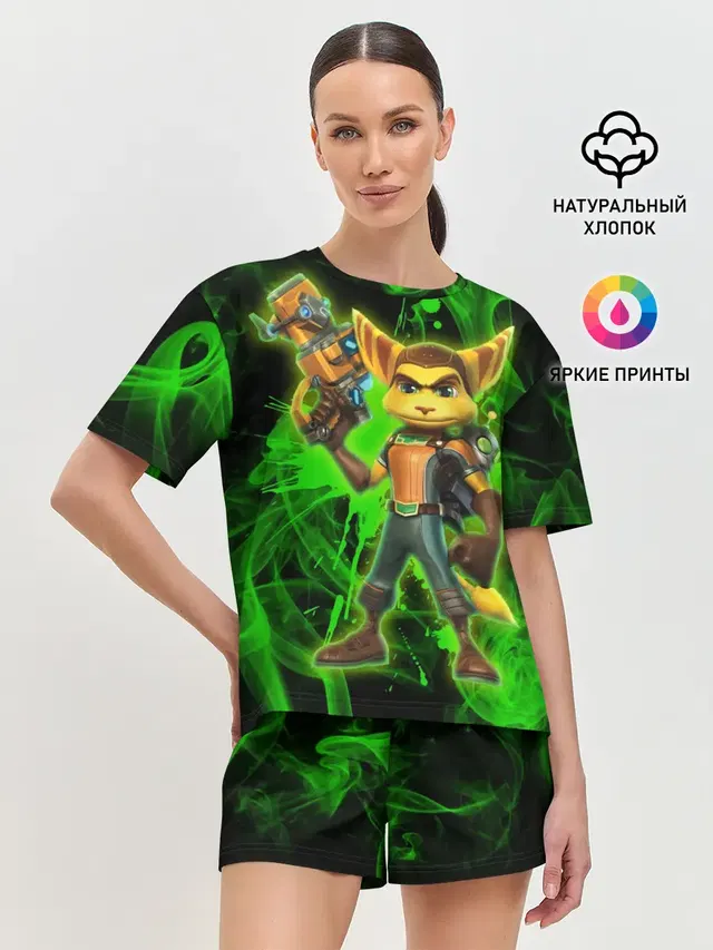 Женская пижама с шортами с принтом «Ratchet & Clank — Рэтчет и Кланr»