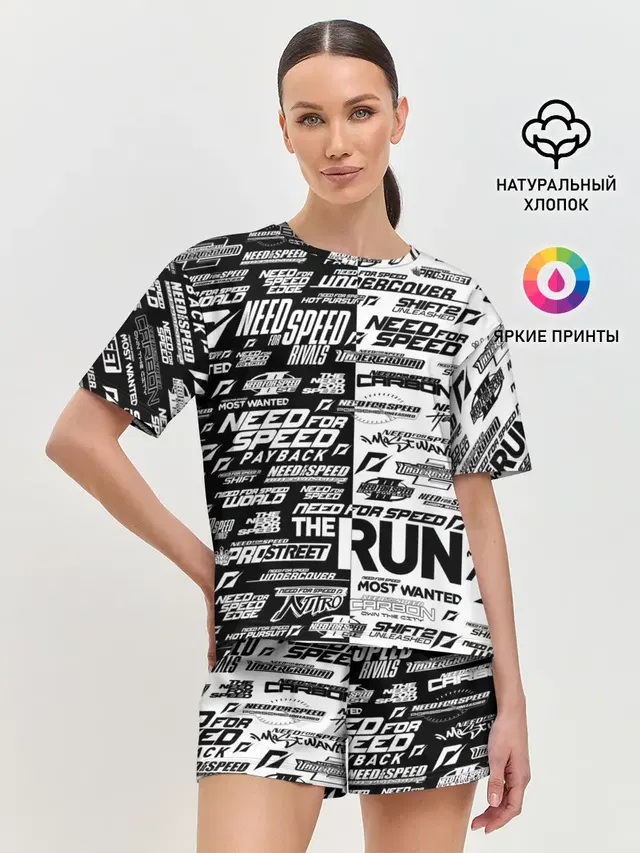 Женская пижама с шортами с принтом «NFS ALL Logos»