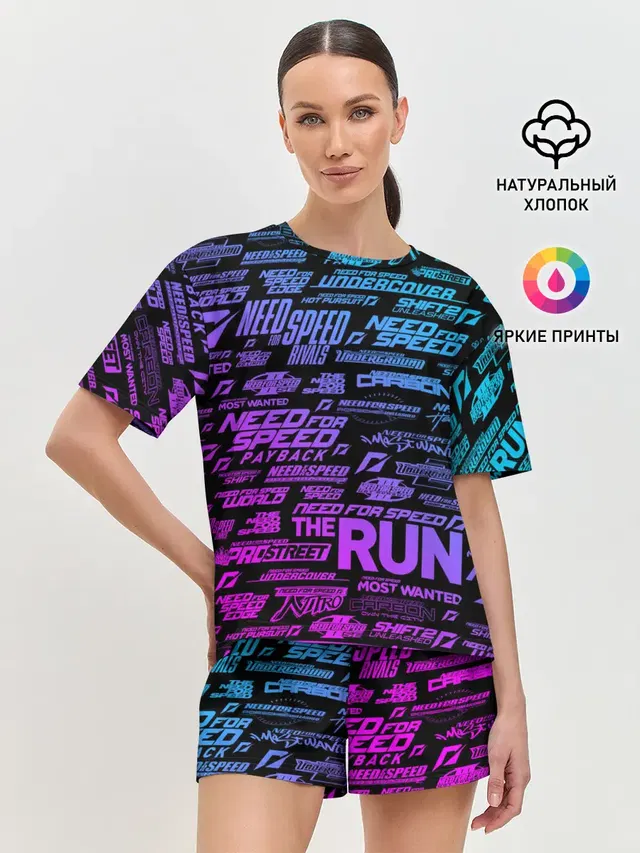Женская пижама с шортами с принтом «NFS ALL Logos Neon»