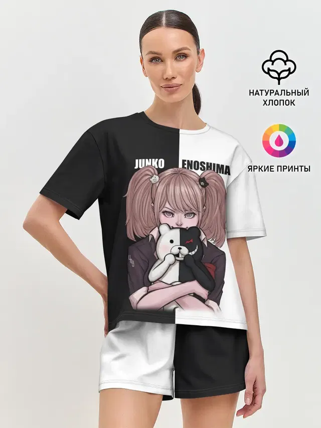 Женская пижама с шортами с принтом «Danganronpa — MONOKUMA — JUNKO»