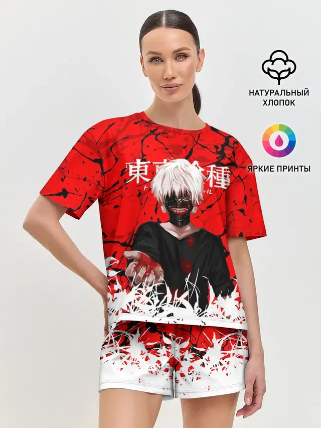 Женская пижама с шортами с принтом «Токийский Гуль — Kaneki Ken»