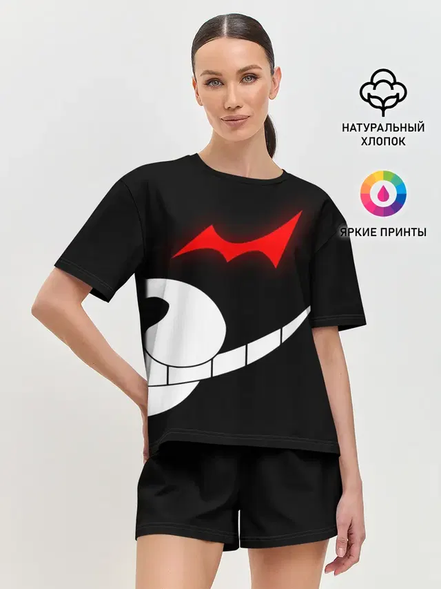 Женская пижама с шортами с принтом «Danganronpa — monokuma пол лица»