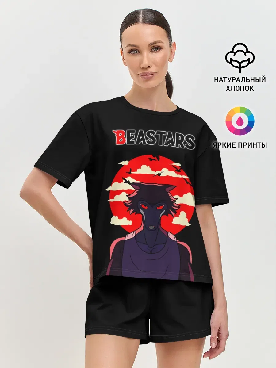 Хлопковая женская пижама с шортами «Beastars/Выдающиеся звери» — принт крупно