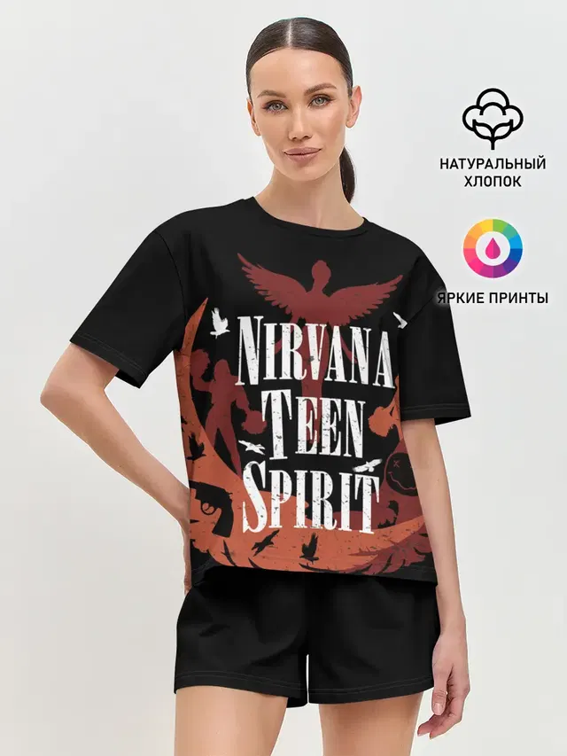 Женская пижама с шортами с принтом «Nirvana Teen Spirit»