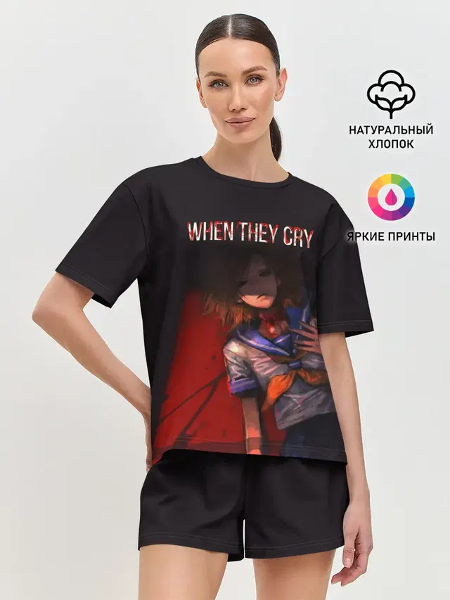 Женская пижама с шортами с принтом «Когда плачут цикады — When they cry»