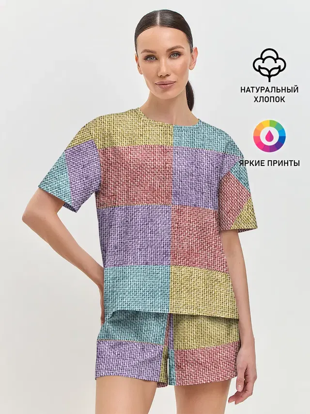 Женская пижама с шортами с принтом «Patchwork»
