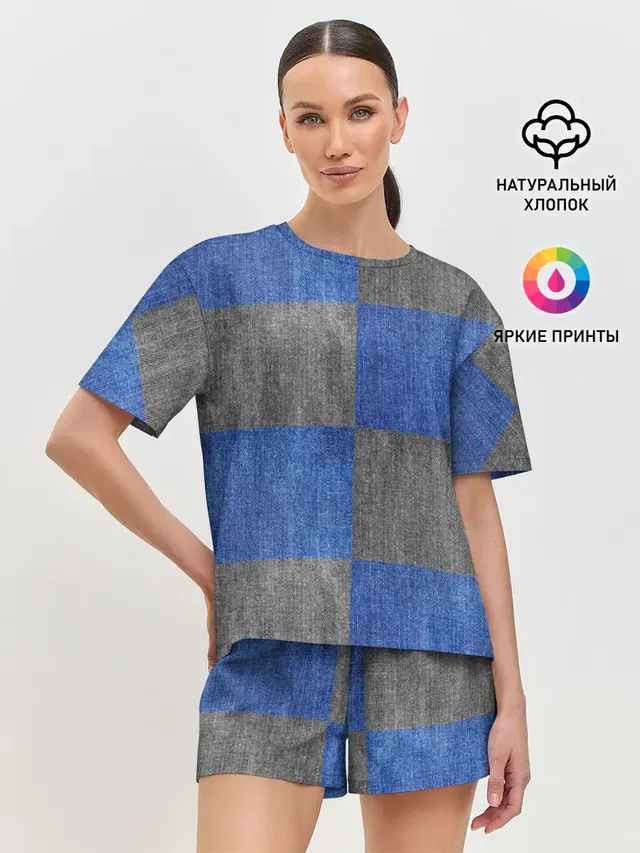 Женская пижама с шортами с принтом «Denim texture — Denim Patchwork»