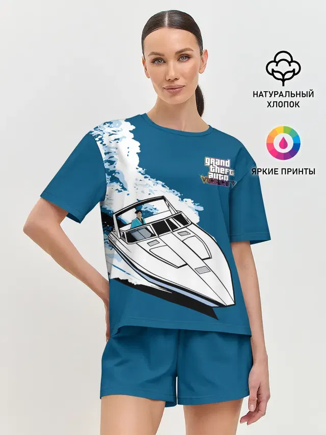 Женская пижама с шортами с принтом «Tommy on board»