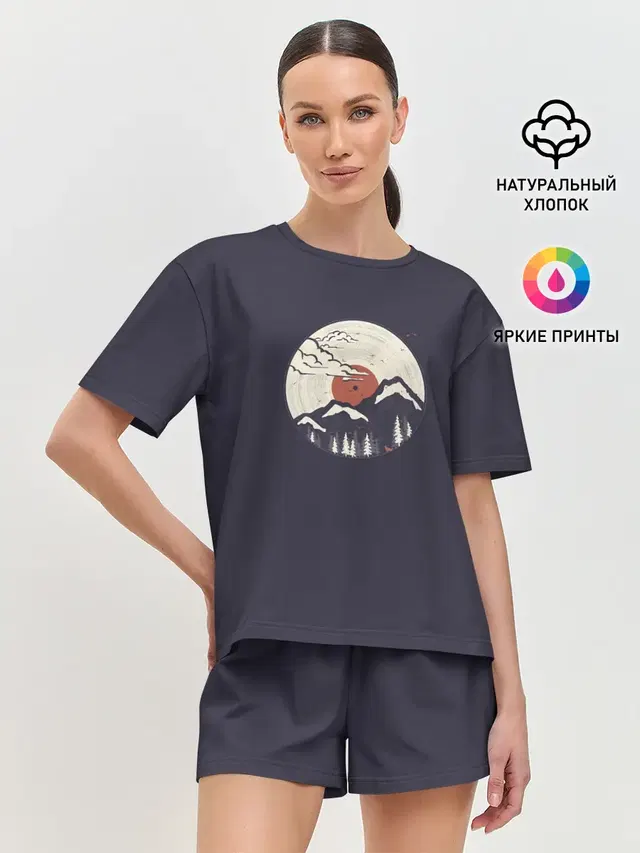 Женская пижама с шортами с принтом «Retro — Mountain. Vinyl Record»