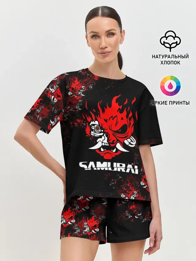 Женская пижама с шортами с принтом «Cyberpunk 2077 — SAMURAI»