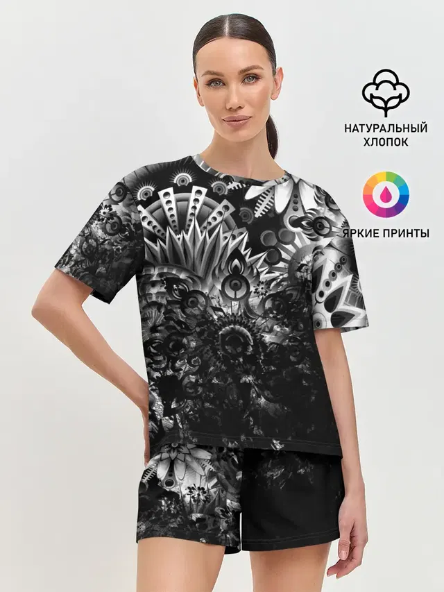 Женская пижама с шортами с принтом «Узоры — Floral Pattern»