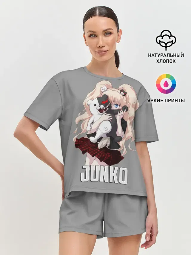 Женская пижама с шортами с принтом «Danganronpa — MONOKUMA — JUNKO»