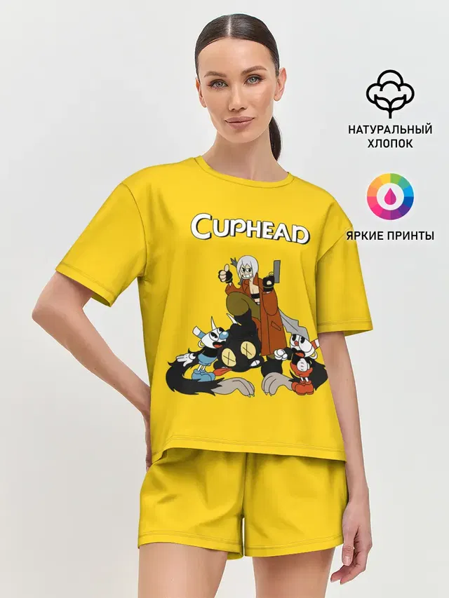 Женская пижама с шортами с принтом «Devil May Cry — Cuphead x DMC»