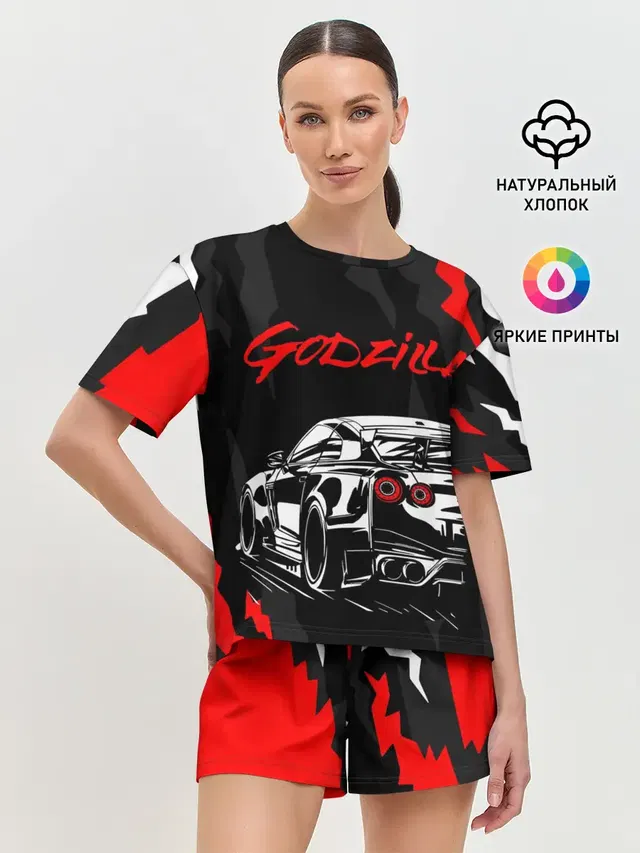 Женская пижама с шортами с принтом «Nissan — NISSAN GT-R — GODZILLA»