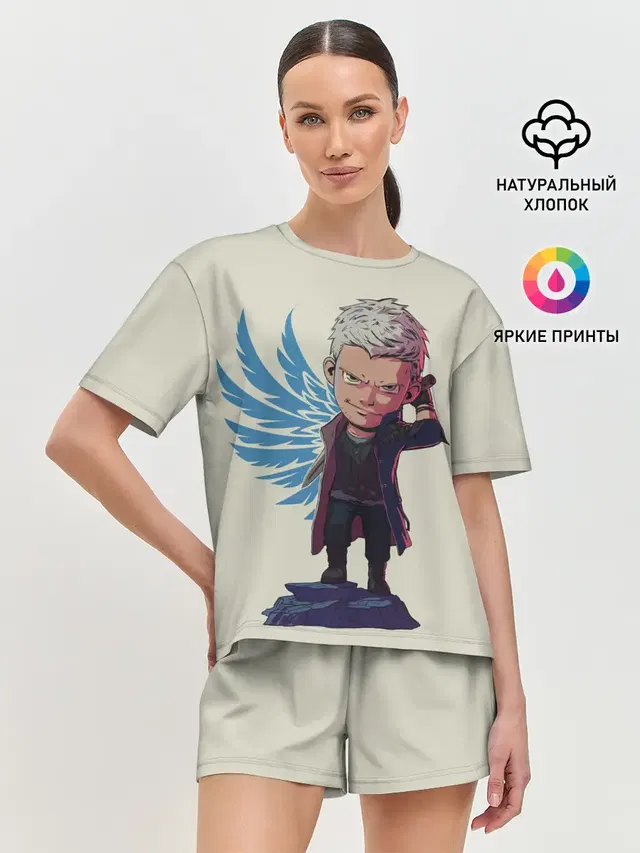 Женская пижама с шортами с принтом «Devil May Cry — Nero Big head»