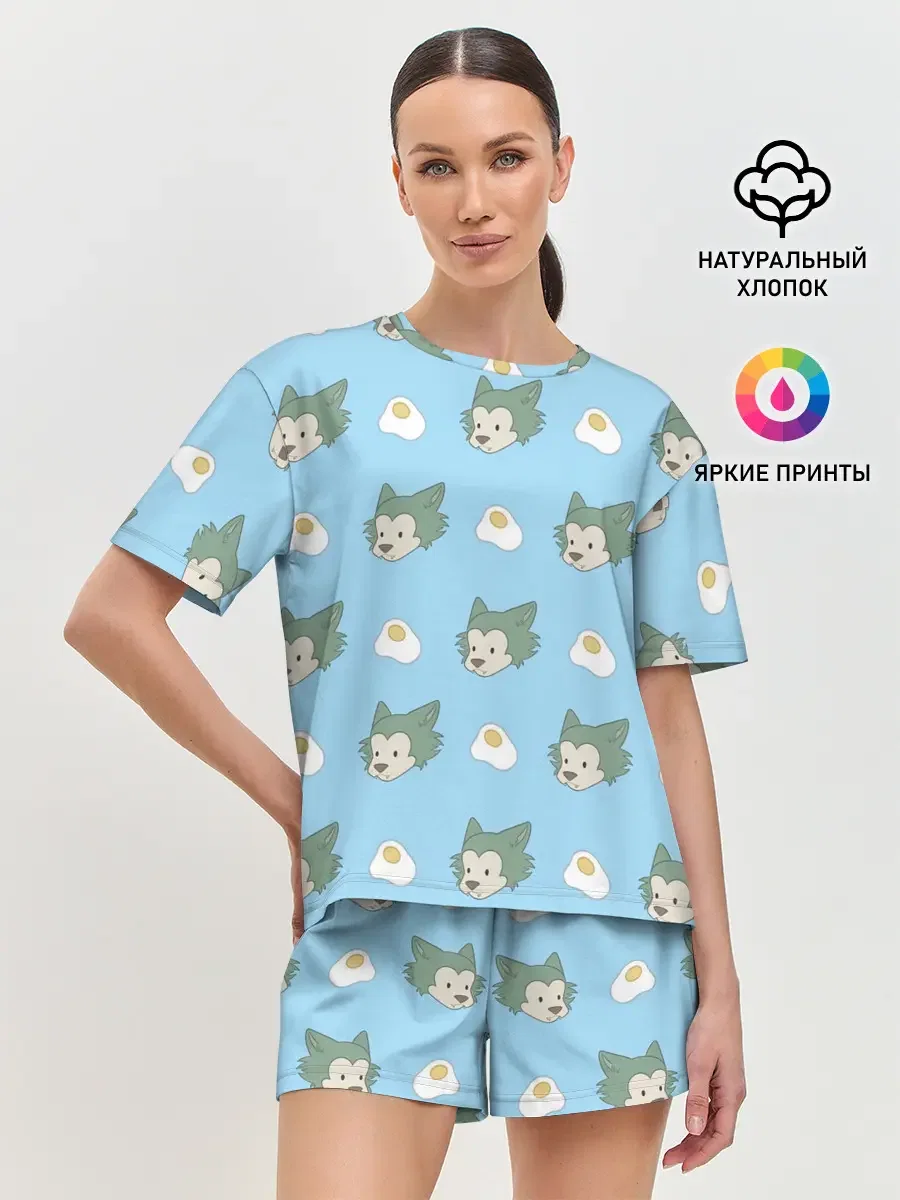 Женская пижама с шортами с принтом «Legosi pattern», вид спереди