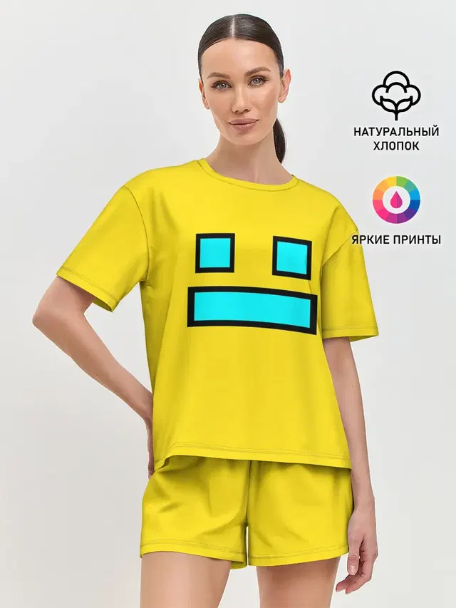 Женская пижама с шортами с принтом «Geometry Dash — Geometry Dash Smile»