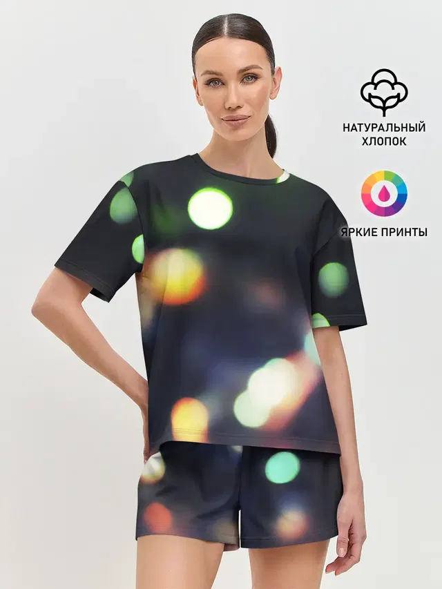 Женская пижама с шортами с принтом «Разные тренды — NIGHT — НОЧЬ»