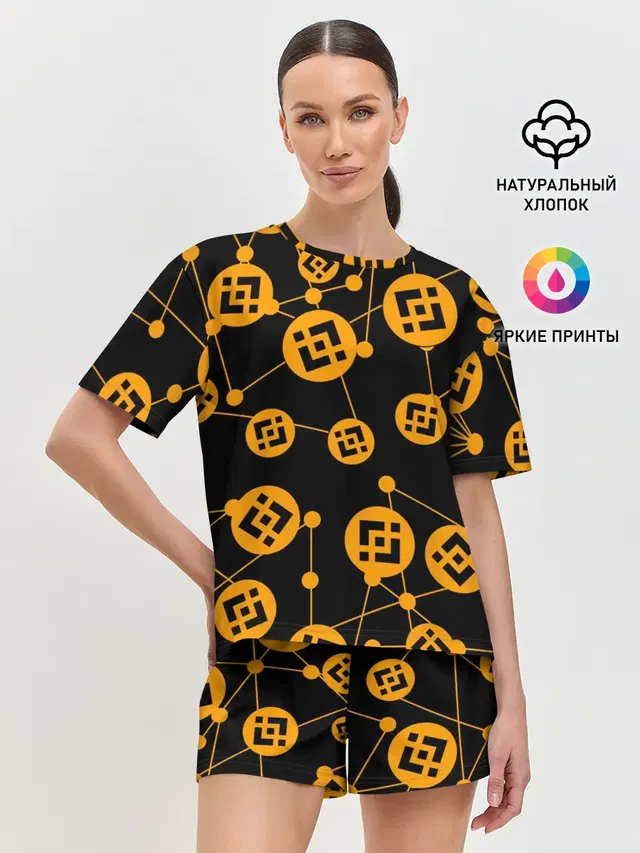Женская пижама с шортами с принтом «Binance Бинанс Узор»
