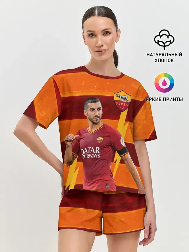 Женская пижама с шортами с принтом «Генрих Мхитарян — Henrikh Mkhitaryan — Roma»
